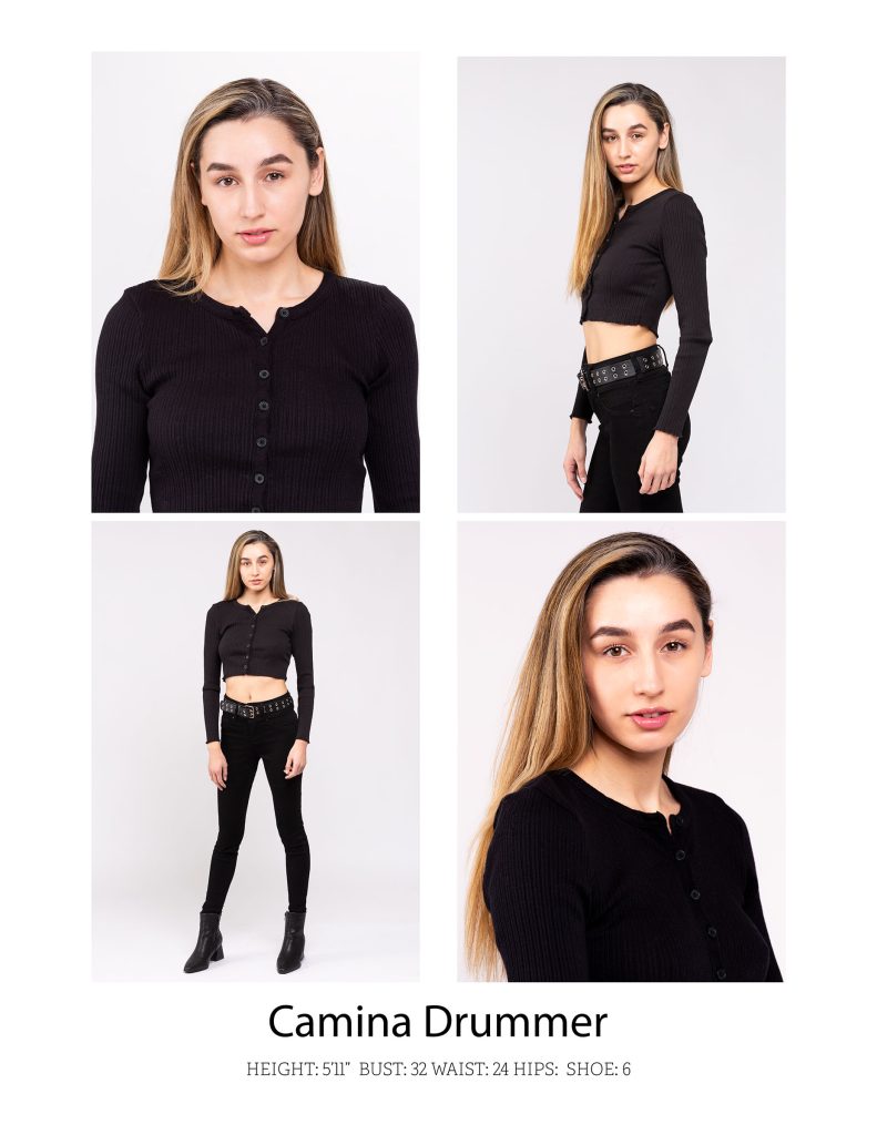Modeling agency submission montage with headshot, three-quarter and full-length photographs